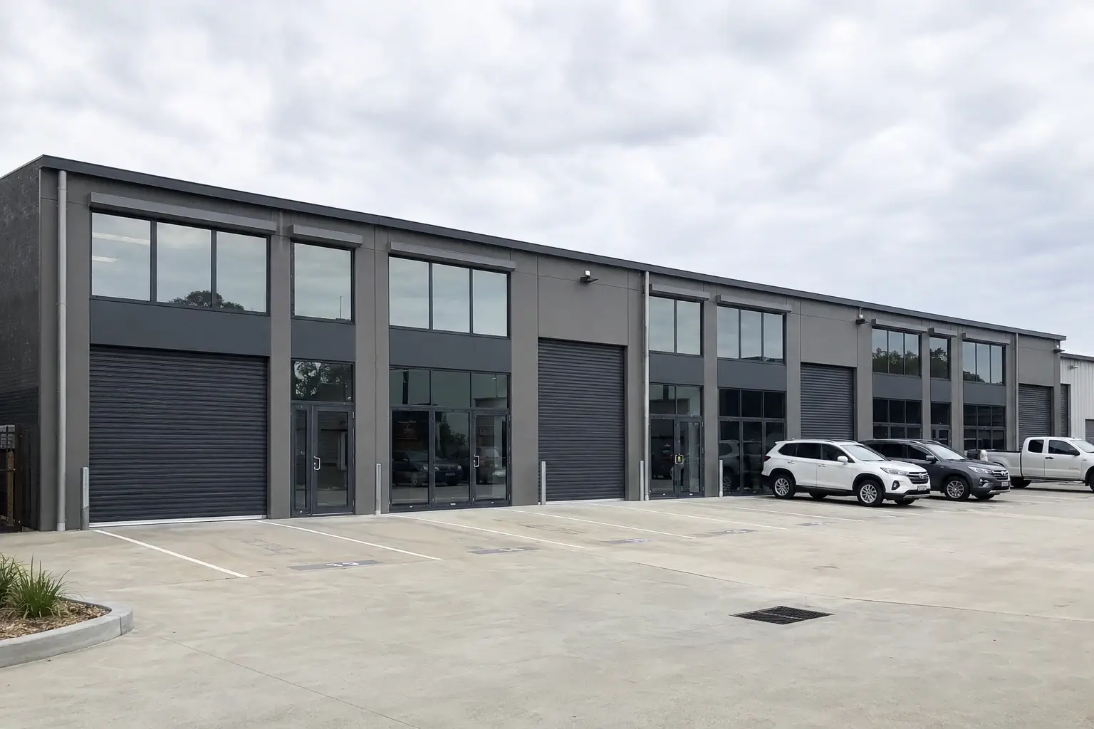 Aluminium-framed commercial shopfront units in Western Sydney